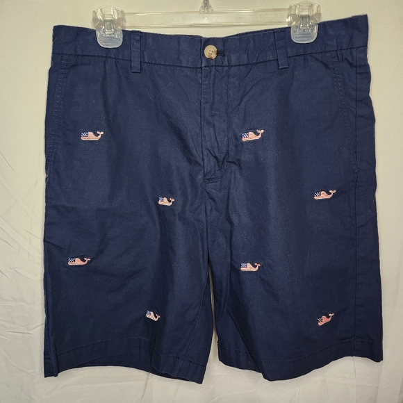Vineyard Vines Other - Vineyard Vines Mens 33 Embroidered Flag Whale USA Chino Breaker Shorts Blue